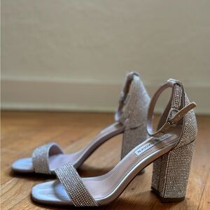 Steve Madden Rhinestone Block Heel Sandals Silver